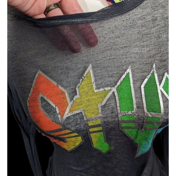 Vinyl Icons STYX Sheer Rainbow Print Tie Front Top Size Small - Picture 4 of 10